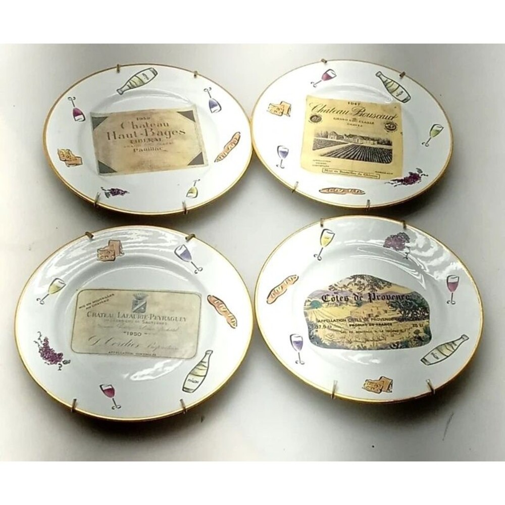 Set of 4 Rosanna Chateau Bouscaut Wine Label 8" Dessert Salad Plates Italy